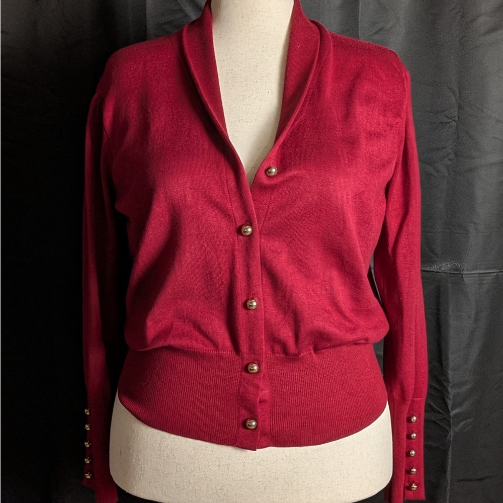 Chic Vintage Button-Up Women's Cardigan in Rich Red